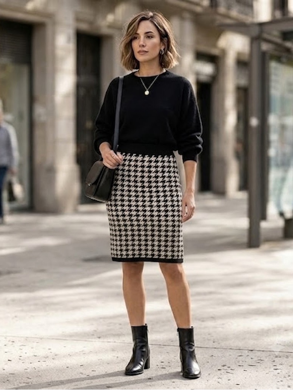 Express Black & White Houndstooth Pencil Skirt